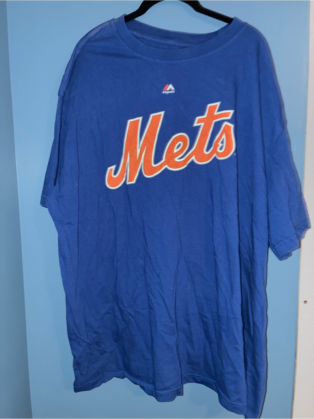 Majestic Royal Blue Mets Graphic Tee with Orange Script